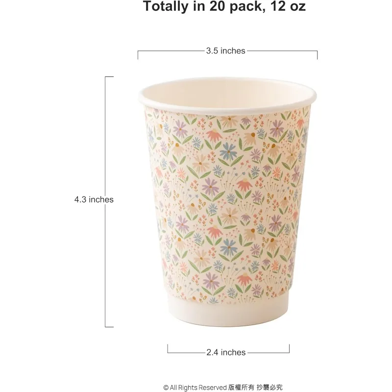 20Pcs Woodland Party Tableware Disposable Cups Supplies 12Oz Floral Paper Drink Cups for Birthday Party Baby Shower Decorations