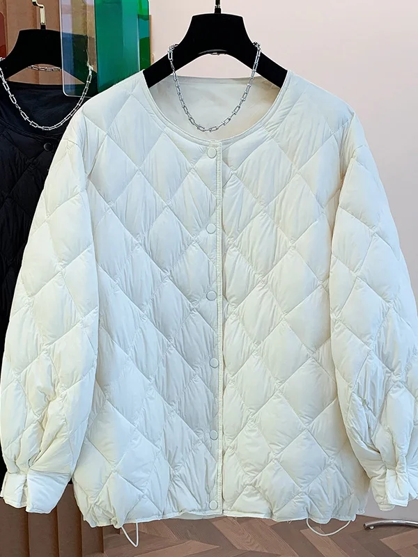 

Simple Ele Winter Outerwear Women's Loose Flower Bud Sve Diamond id Patterned Coat Korean Sle round Ne Long Sve