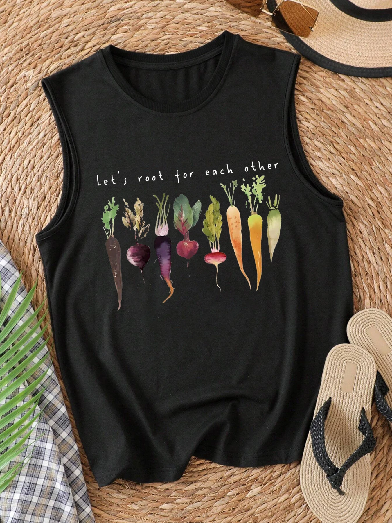 Carrot Print Tank Top  Sleeveless Casual Top For Summer & Spring  Women's Clothing