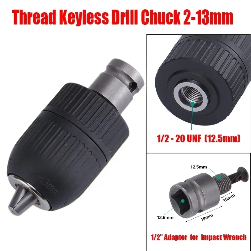 Drill Chuck & Drill Chuck Adapter Convert Impact Wrench Into Electric Drill - 1/2\