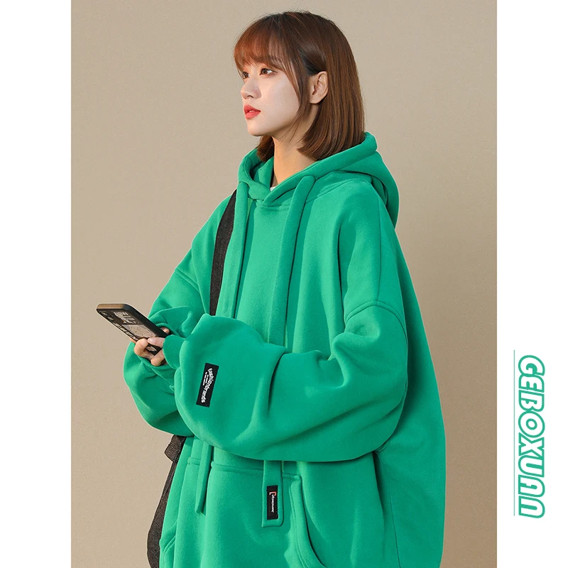 

Casual Green Sweatshirts Tops Spring Autumn Street Oversized Hooded Jackets For Women Clothing bd221