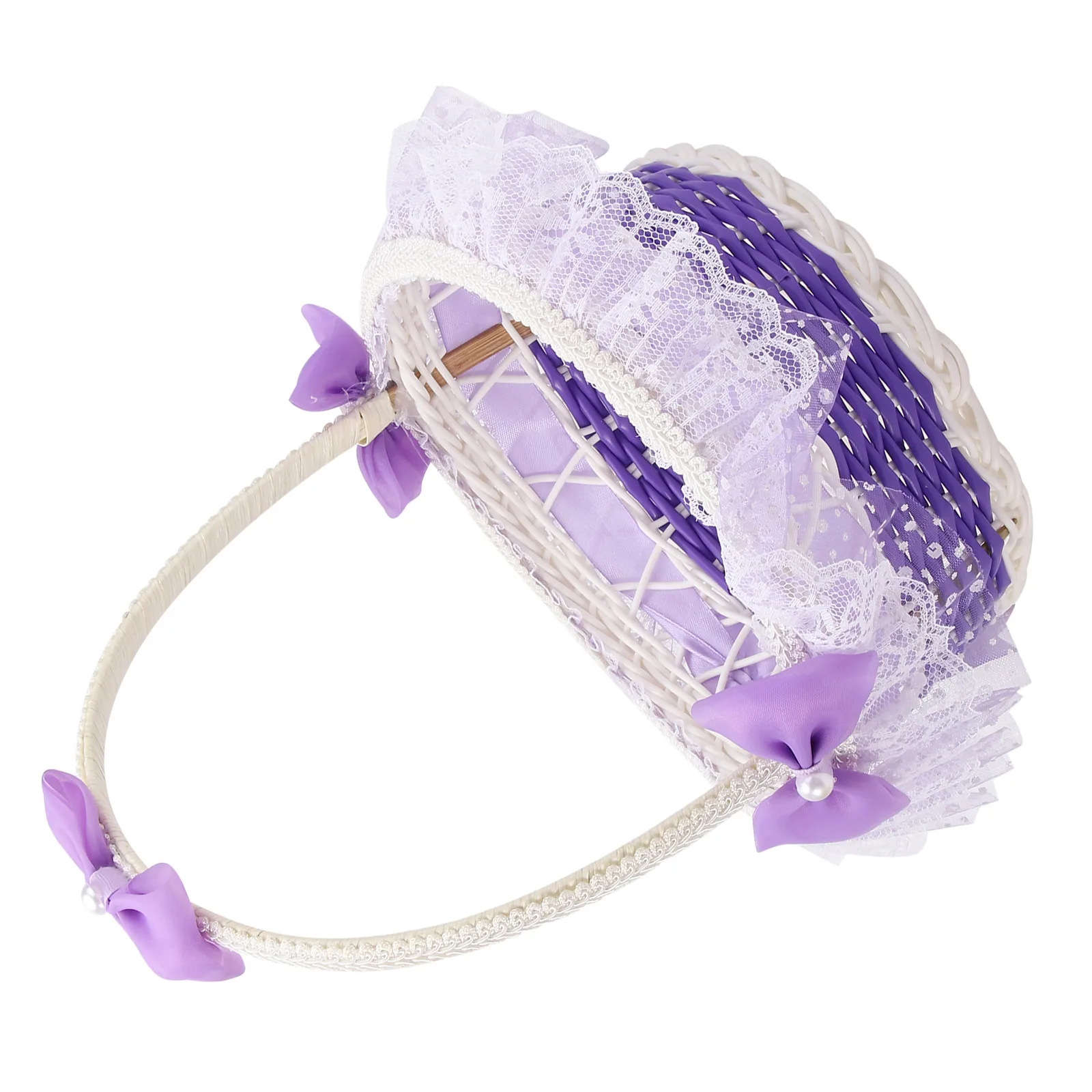 

1Pcs Flower Girl Basket Wedding Lace Petal Holder Romantic Elegant Woven Basket for Bridal Shower Graduation Banquet Special
