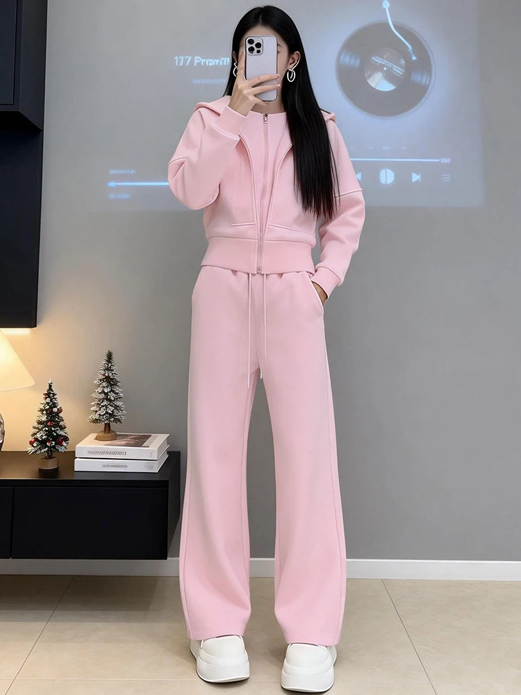 

Casual High Waist Wide Leg Pants Set Women's Spring Trendy Top Bot Two Piece Set Small Size Can Also Handle