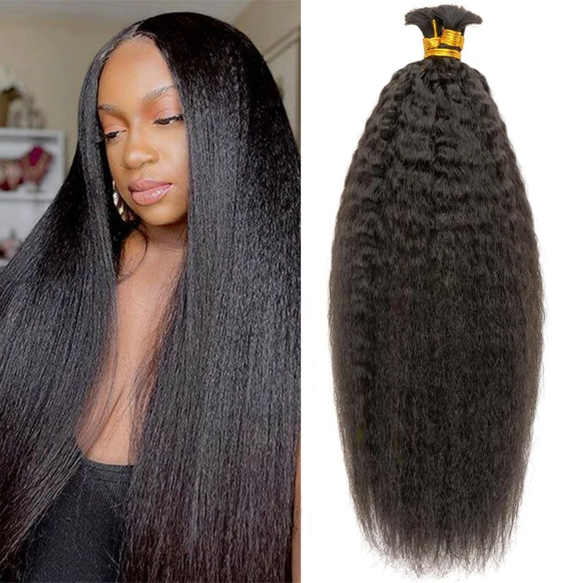 Kinky Straight Human Hair Bulk For Braiding Loose Deep Wave Bulk Hair No Weft 100% Human Hair Extensions Straight Bundles 100G