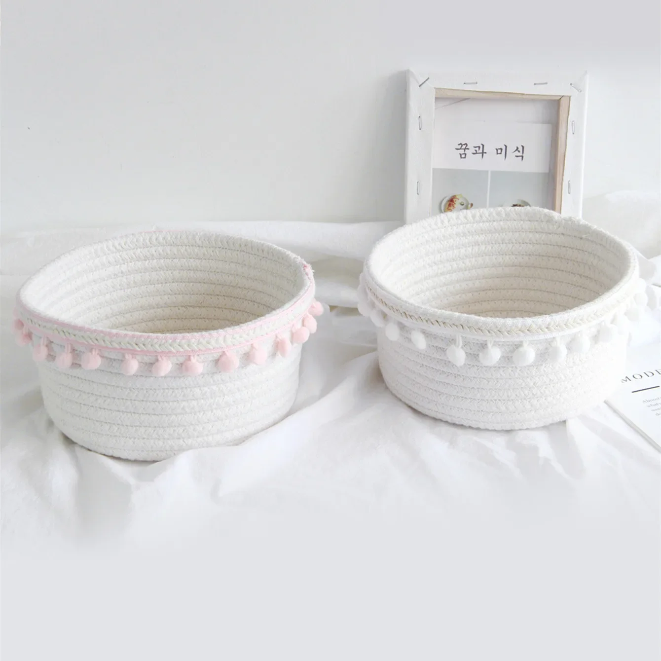 Nordic Style Handmade Woven Storage Basket Home Cotton Rope Arrange Container Multifunctional Remote Control Desktop Organize