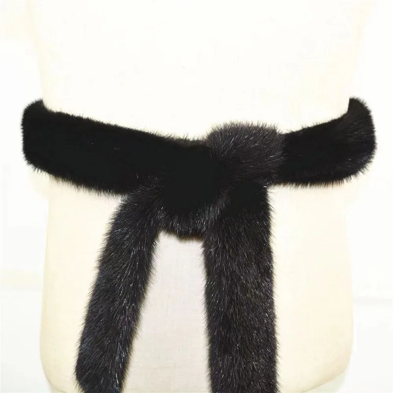 Imitation mink fur   belt for women, elastic belt, solid color, versatile, fashionable, coat accessories, durable on