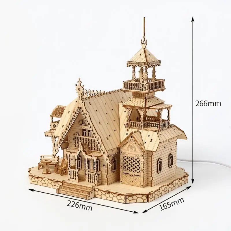 مجموعة نماذج خشبية ثلاثية الأبعاد للمنزل الصغير مع لعبة تجميع ألغاز قلعة خفيفة يمكنك صنعها بنفسك مجموعات نماذج للأطفال والكبار لتزيين المكتب للهدايا #6
