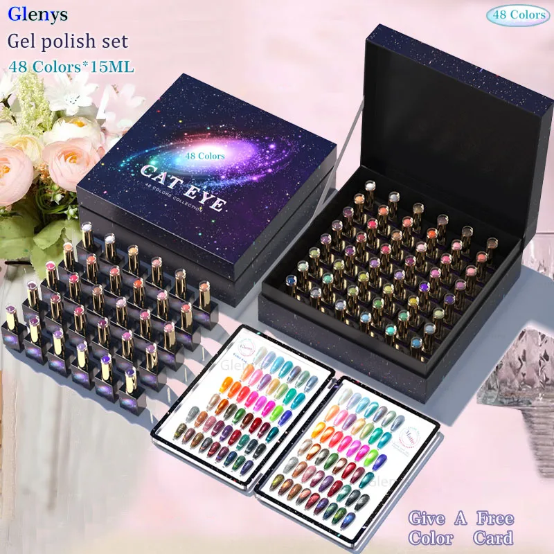 Glenys48 Galaxy Diamond nail polish Gel Popular New Semi permanent Soaking gel UV LED Nail Salon Nail Art Clearcoat Set