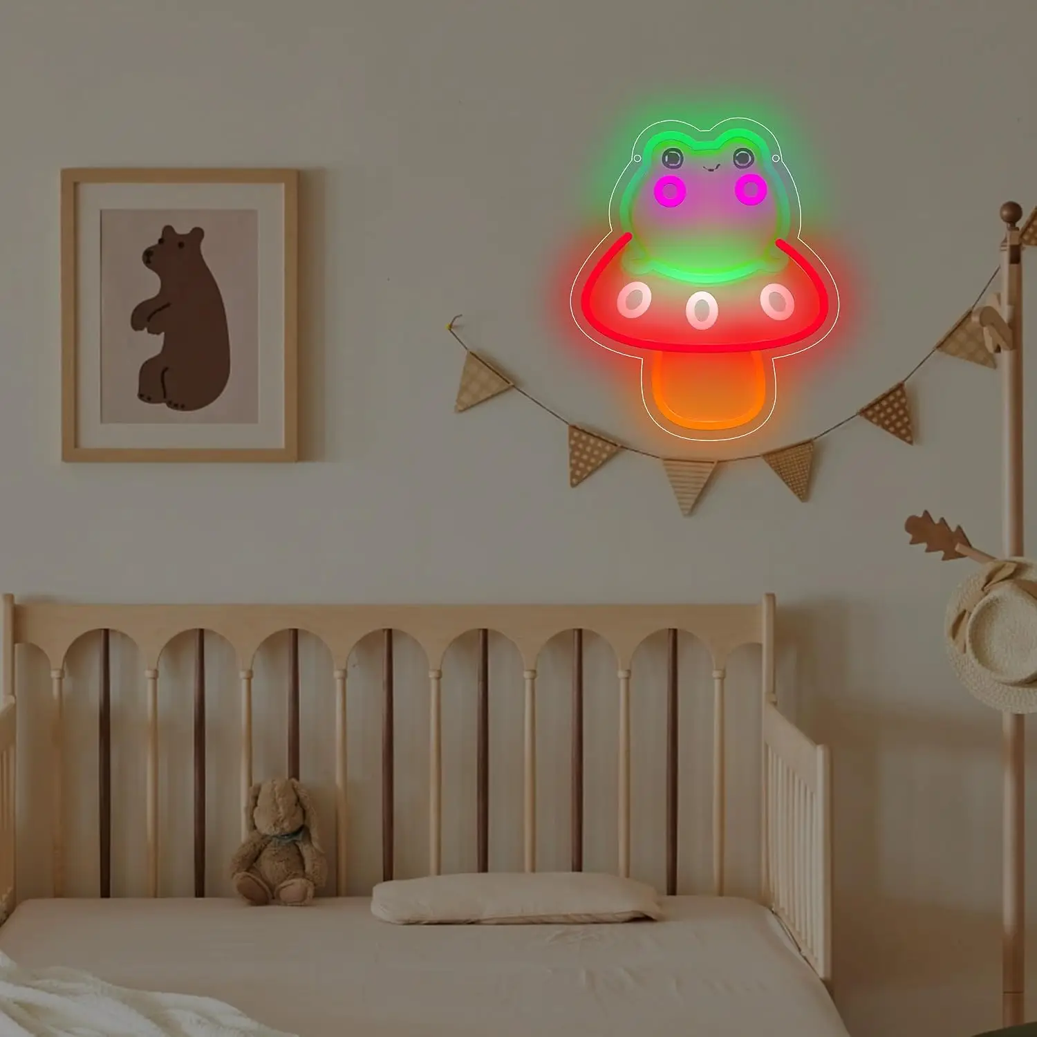 Cartoon Frog On Spotted Mushroom LED Neon Sign USB Wall Light Bedroom Game Room Nursery Bar Kid Room Fairy Aesthetic Decor Gift