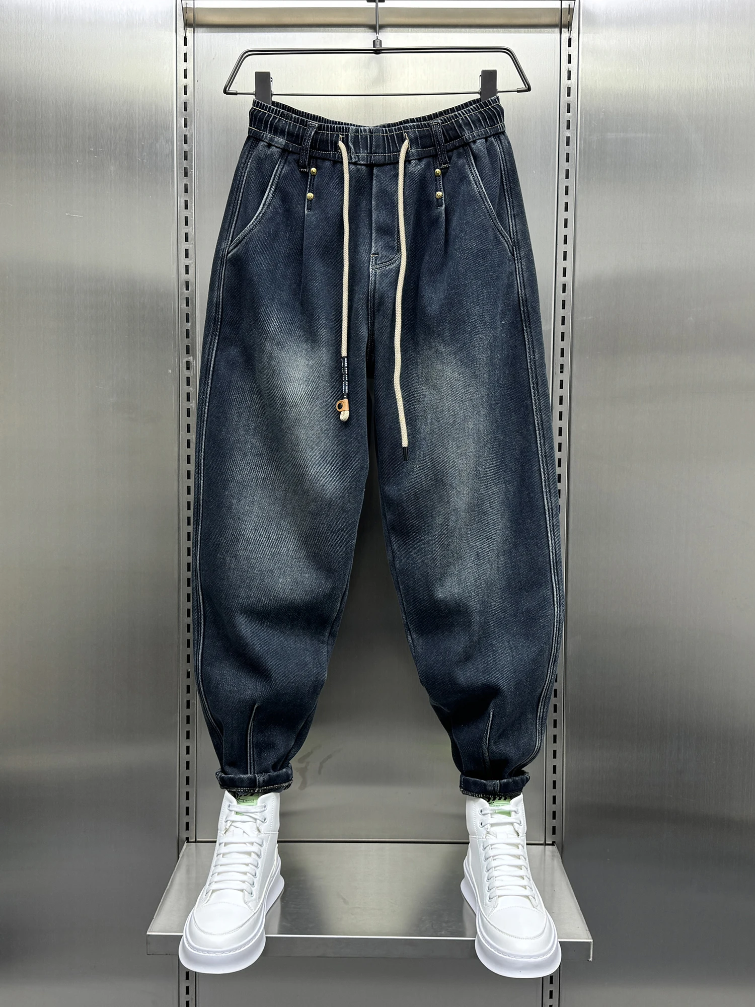 

High-End Fce Lined Men's Jeans 2023 New Autumn Winter Loose Wide Leg Harlan Pants Spring Summer Waed Vintage Cucumber Pants