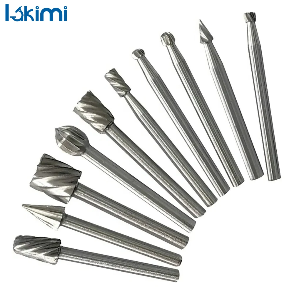 

10pc HSS Woodwork Rotary File Set - Engrave Mill Cutter Drill Bits Electric Grind Grinding Head DIY Natural Color LA-AA54