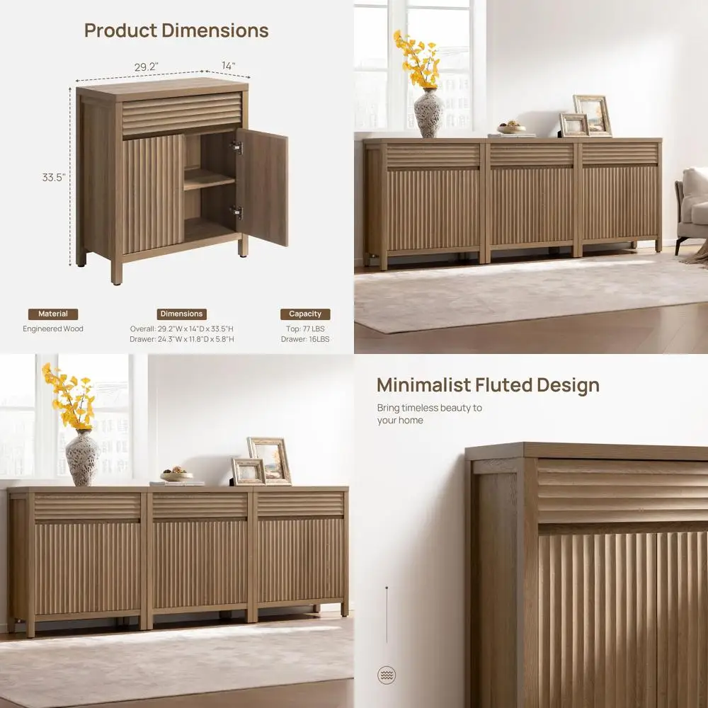 

Large 87 Sideboard with Storage, Adjustable Shelves, and Drawers for Kitchen, Living Room, or Entryway in Cael Oak Finish