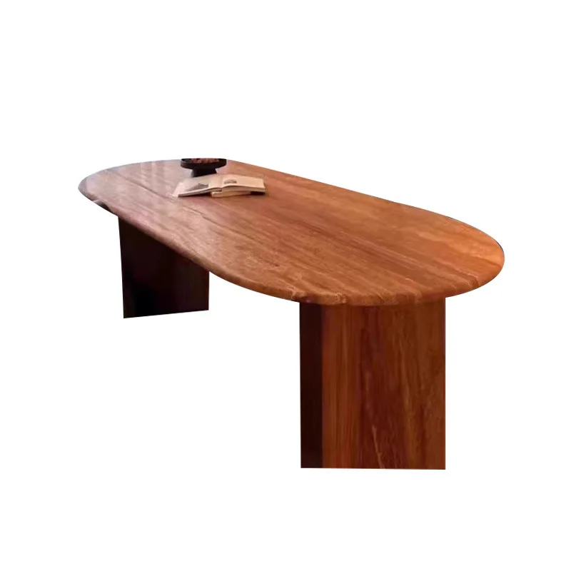 

Natural travertine dining table Modern simple Italian minimalist red travertine oval dining table Medieval retro oval dining