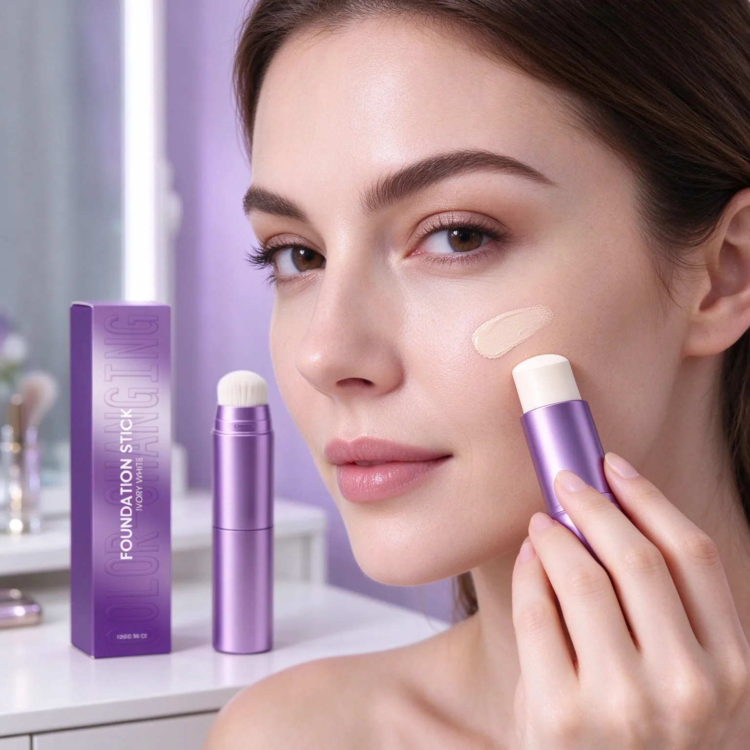 2 In1 Dual Head Color Changing Foundation Stick Covering Mini Flaws Even Skin Tone Hydrating Lightweight Concealer Ivory White