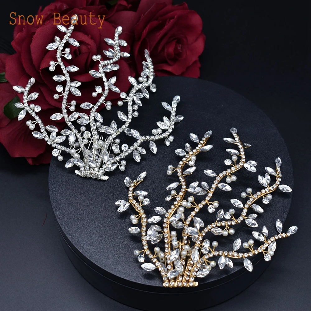 A463 pettine per capelli da sposa fatto a mano accessori per capelli in oro argento per spose copricapo con strass copricapo in cristallo diademi da donna