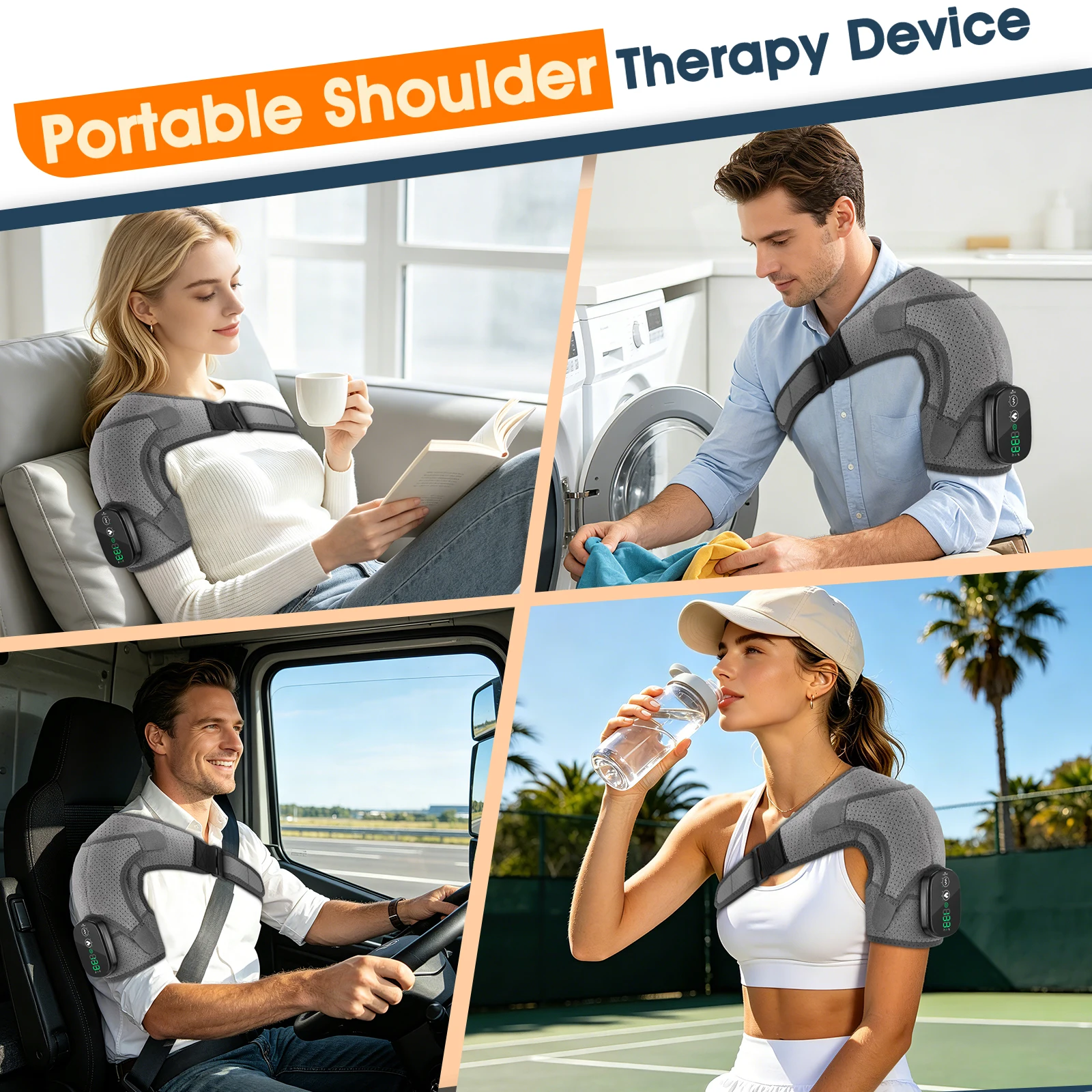 Heated Shoulder Massager Wrap Electric Vibration Massage Support Strap Smart LED Display Cordless Heating Pad Muscle Relaxation