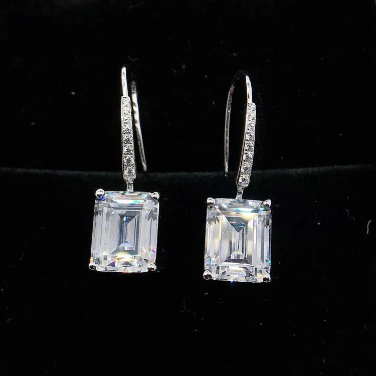 Boucles d'Oreilles en Platine Massif PT950, Clou en Diamant Moissanite de Princesse, Bijoux de Mariage, Cadeau d'Anniversaire, Promesse, pour Femme, 1ct/Pièce