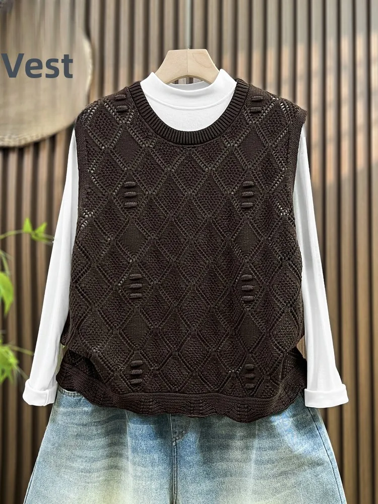 

Faionable вязаный жилет ort Sve, женский свободный крой, топ большого размера, тонкий весенне-осенний сезонный цвет