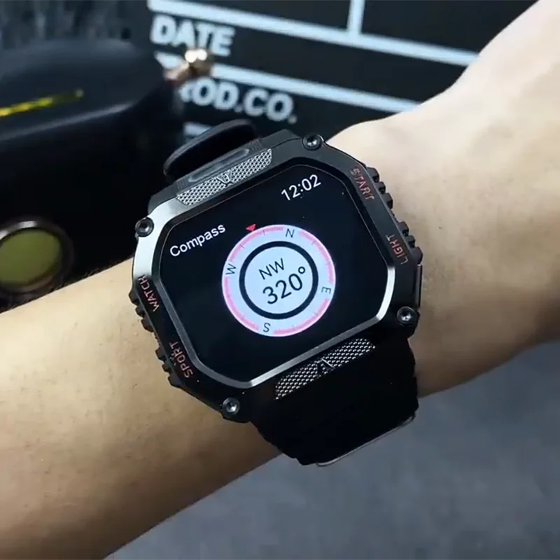 

ChiBear SmartWatch Мужские светодиодные фонарики Спортивный уличный компас Bluetooth Вызов Сердечный ритм Водонепроницаемые женские умные часы для Huawei