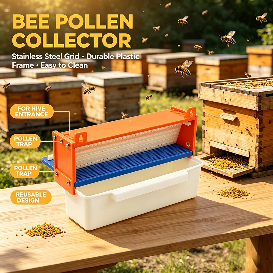 1Set Bee Pollen Collector eco-friendly Pollen Collector Removable Ventilated Pollen Tray Bee Hive Entrance Bee Feeding Box