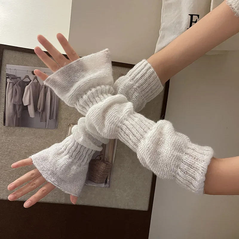 Millennium Y2k hot girl mohair thin girl Lolita jk long sleeve splicing sun protection and warm gloves sleeve arm cover