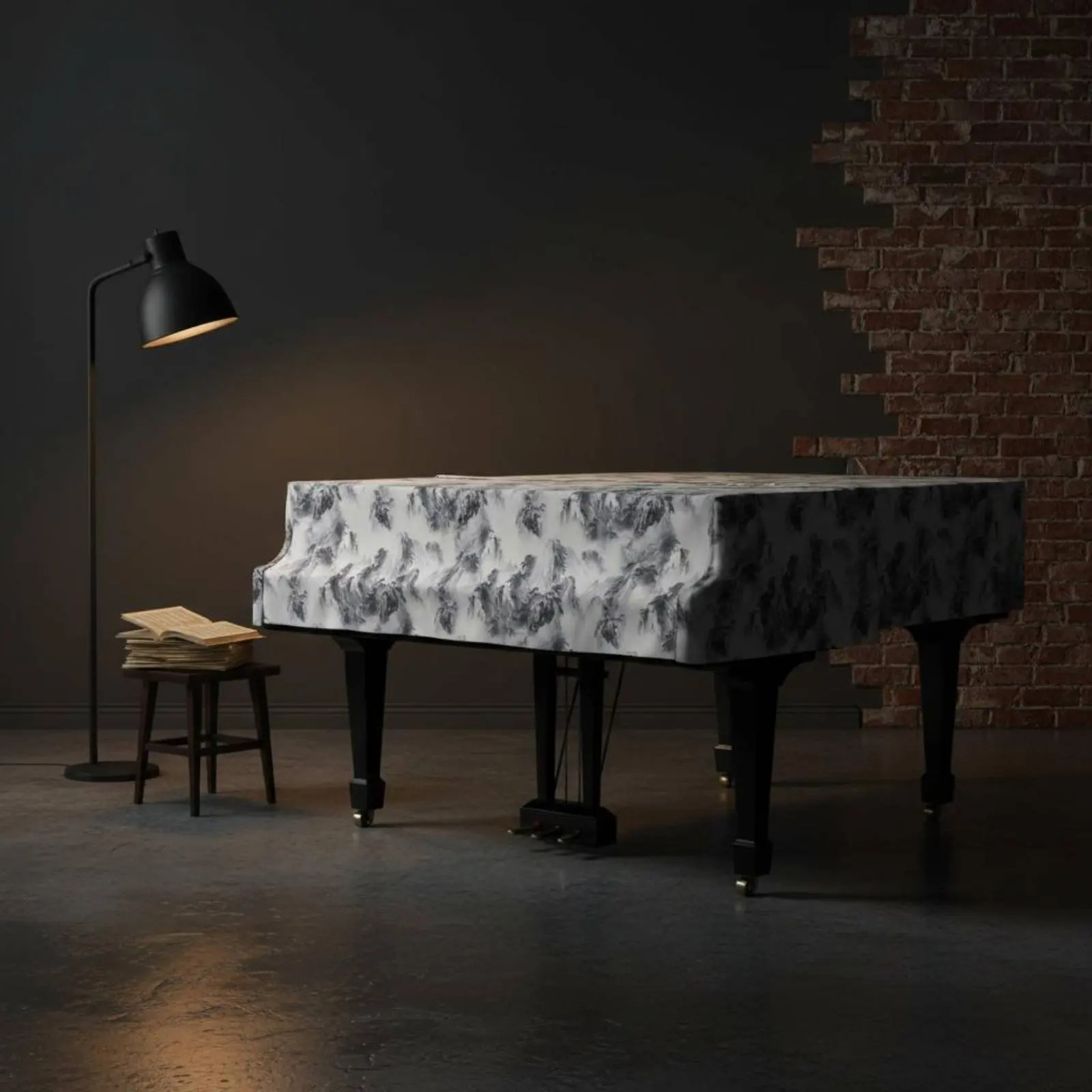 

Flannel Piano Dust Cover Scalloped Border 88 Key Keyboard Dust Cloth for Indoor