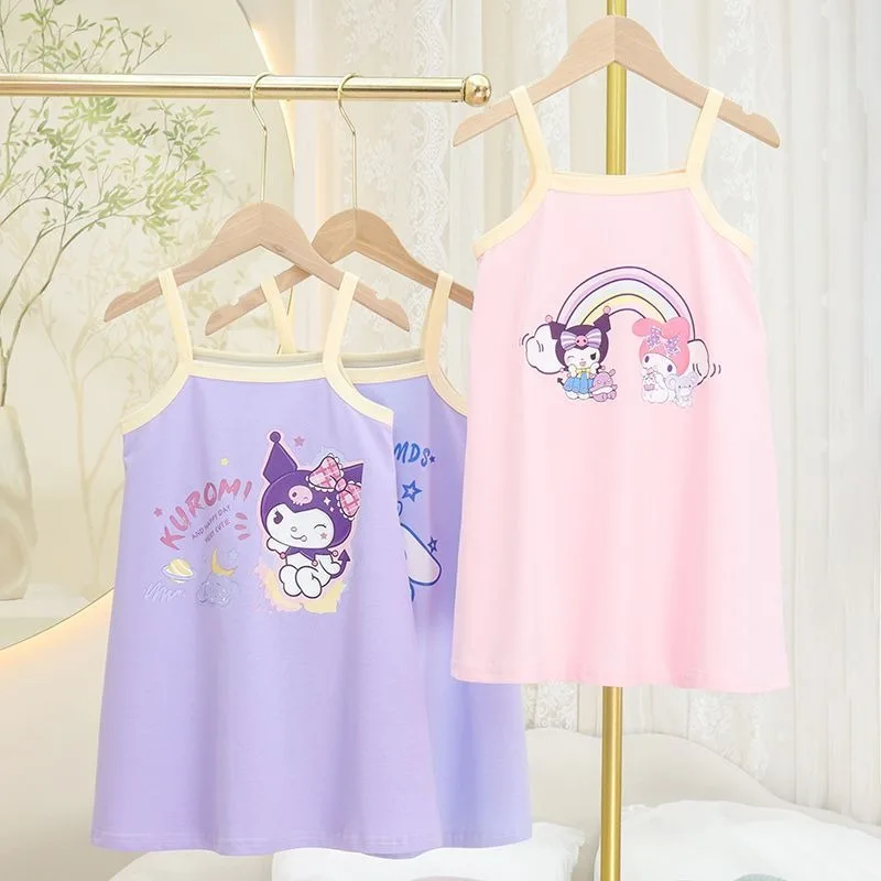 

2025 Summer Cinnamoroll My Melody Anime Kawaii New Baby Vest Dress Cute Kuromi Sleeveless Children Skirt Clothes Gifts Toys