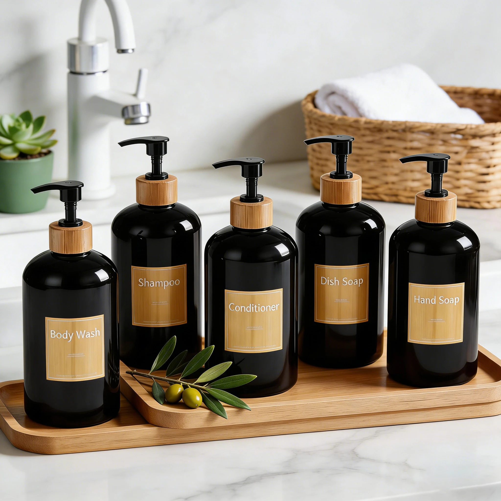 5 Stück Badezimmer-Spender, Shampoo- und Conditioner-Spenderflaschen, nachfüllbare Lotion-Pressflaschen, Badezimmerzubehör