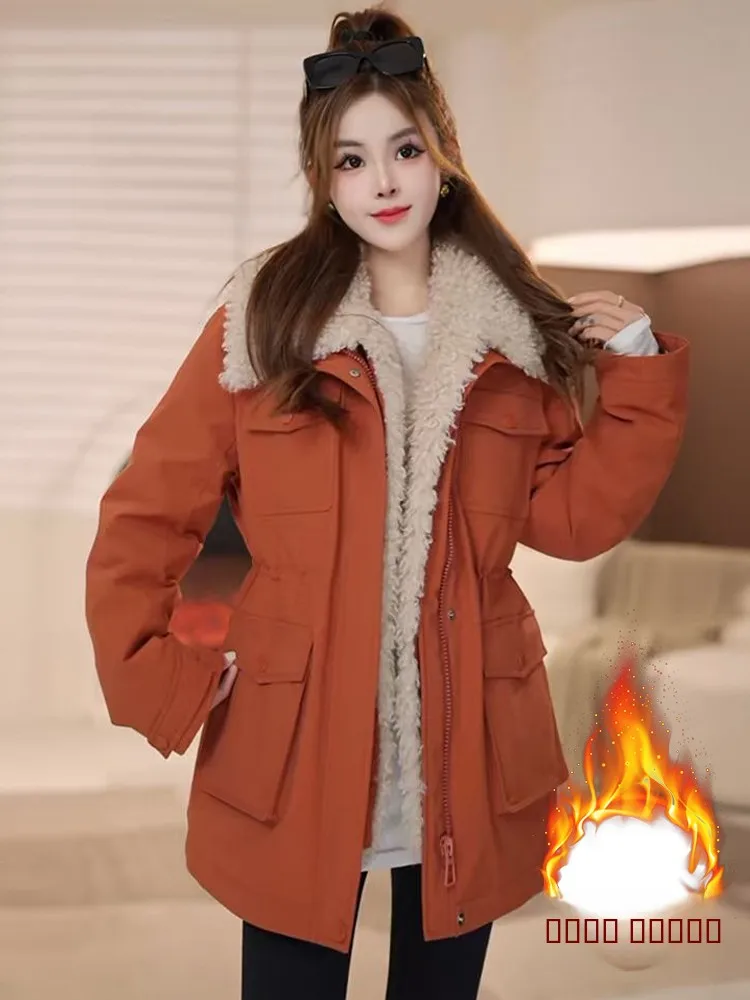 

Утепленное хлопковое пальто Thiened для женщин, средней длины, зимнее, с отстегивающимся меховым воротником, теплая верхняя одежда, свободный крой в корейском стиле