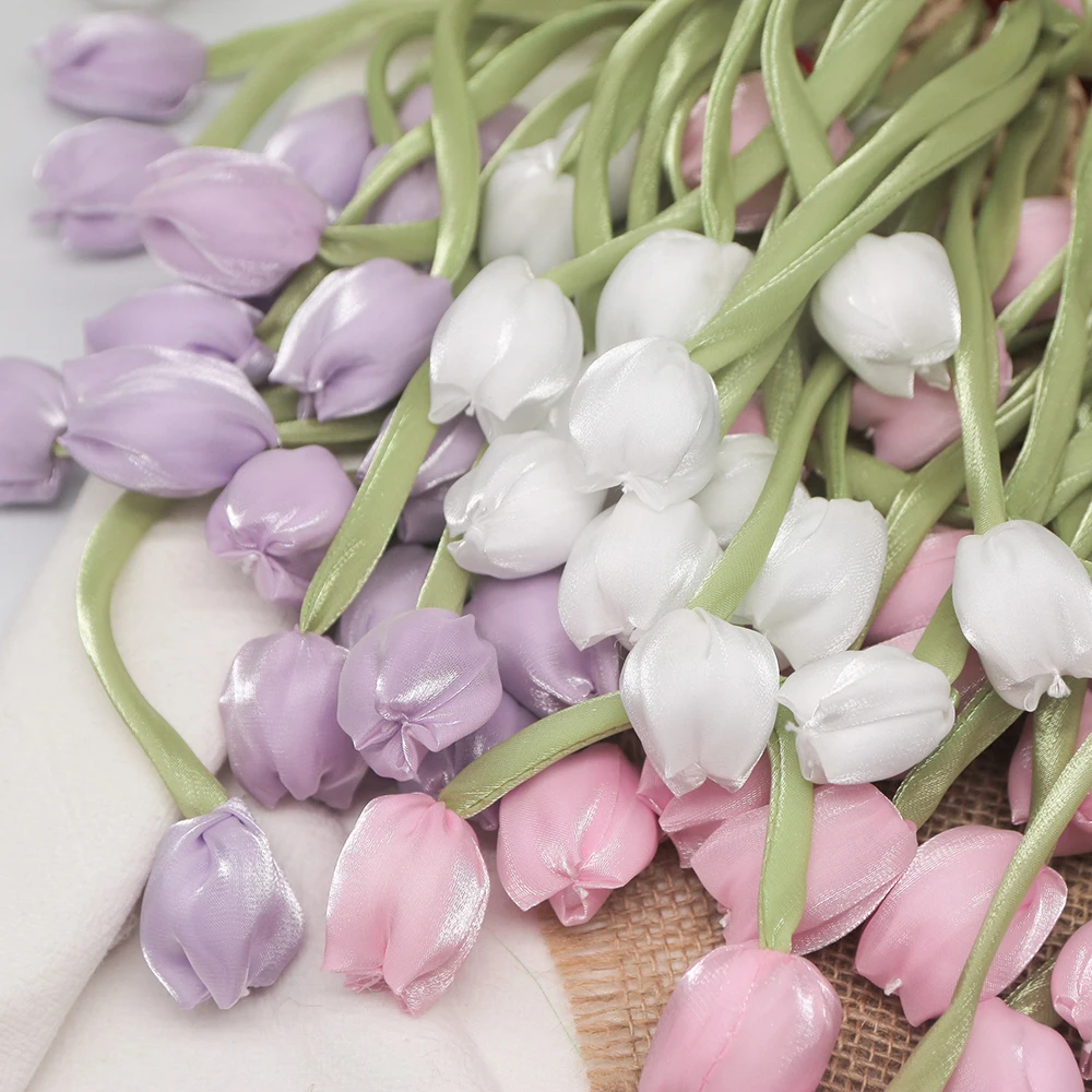 Decoración de pastel de flores con lazo de tulipán, diadema hecha a mano, almohadas, bolsa, parches de ganchillo, decoración, accesorios de ropa de flores 3D, 1 ud.