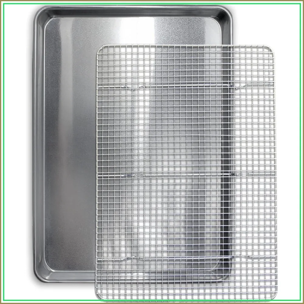 

Commercial Quality Half Sheet Pan & Cooling Rack Set 13x18 Rust & Warp Resistant, Heavy Duty