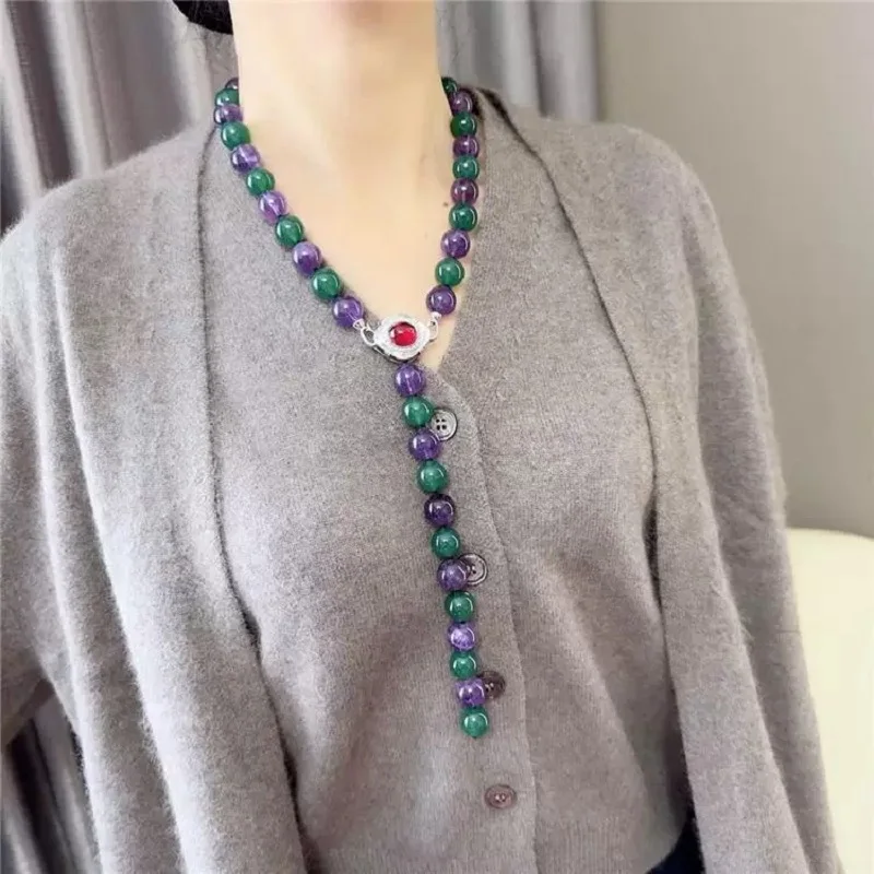 Nice High Quality Jewelry Ice Purple Green Jade Natural  Necklace Male And Female Fine Jewelry