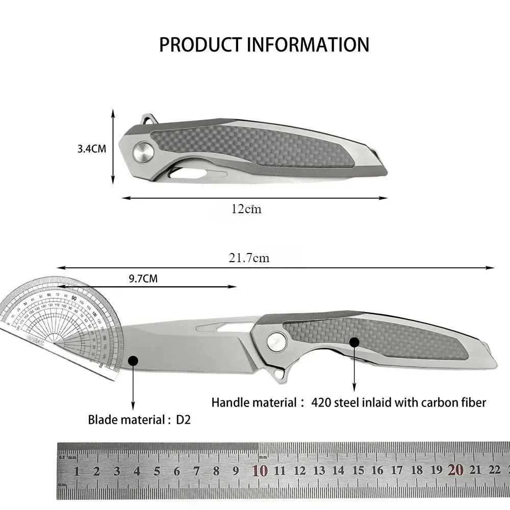 Russian F95NL Edition Bearing Flipper Folding Pocket Knife D2 Blade 420 Steel Carbon Fiber Handle Outdoor Camping Hunting Tool