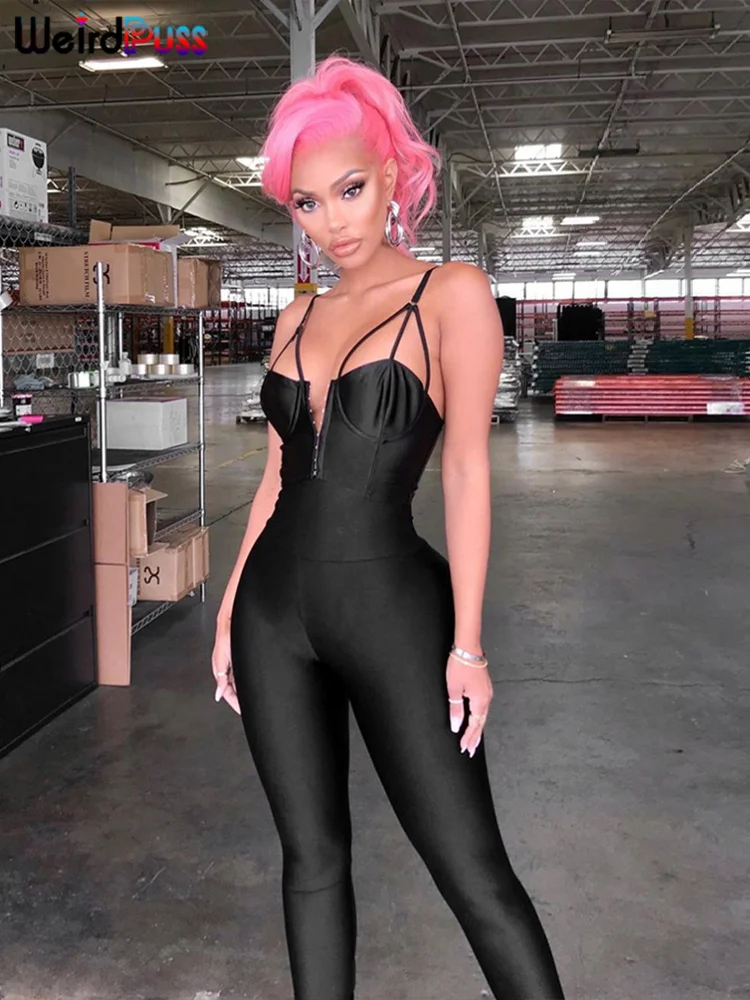 Weird Puss Sexy Fitness Jumpsuit Women Hipster Tight Single-Breasted Camis Thin Casual Sporty Summer Street Workout Overalls