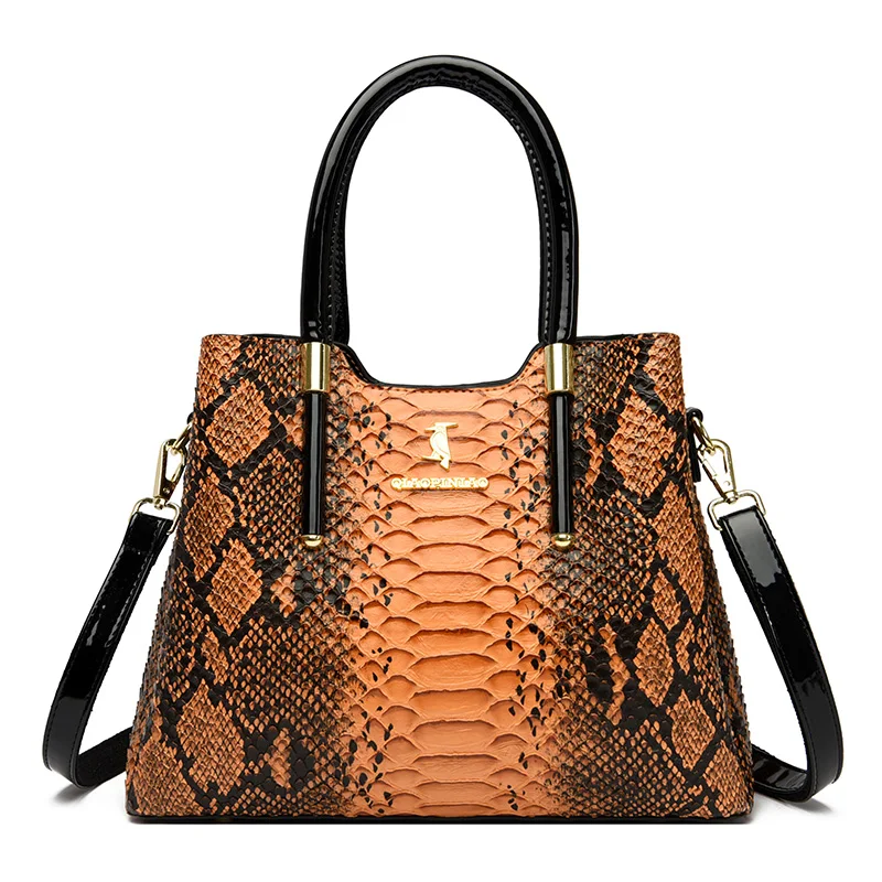 Luxury Brand Designer Shiny Graceful Crocodile Snakeskin Grain Women Leather Bag Embossed Cross Body Handbags Large Casual Totes