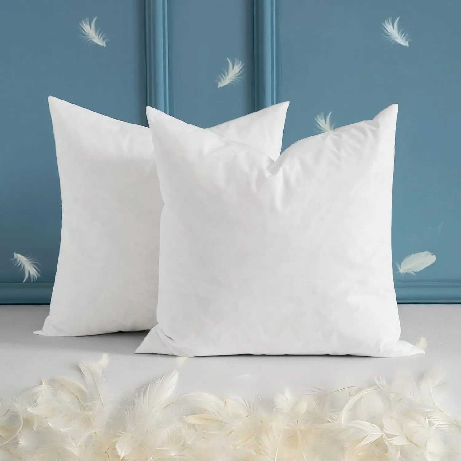

Set Of 2 18X18 Hes Decorative Throw Pillow Inserts, Down And Feather Cotton Fabric Pillows, Square Sham Stuffer For Sofa Couch