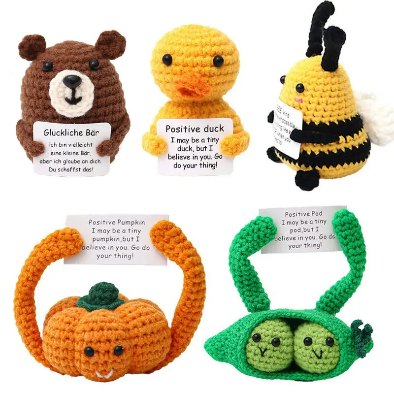 Cute Handwoven Positive Energy Duck Ornaments Handmade Crochet Support Emotional Pickles Cucumber Home Room Decor Christmas Gift