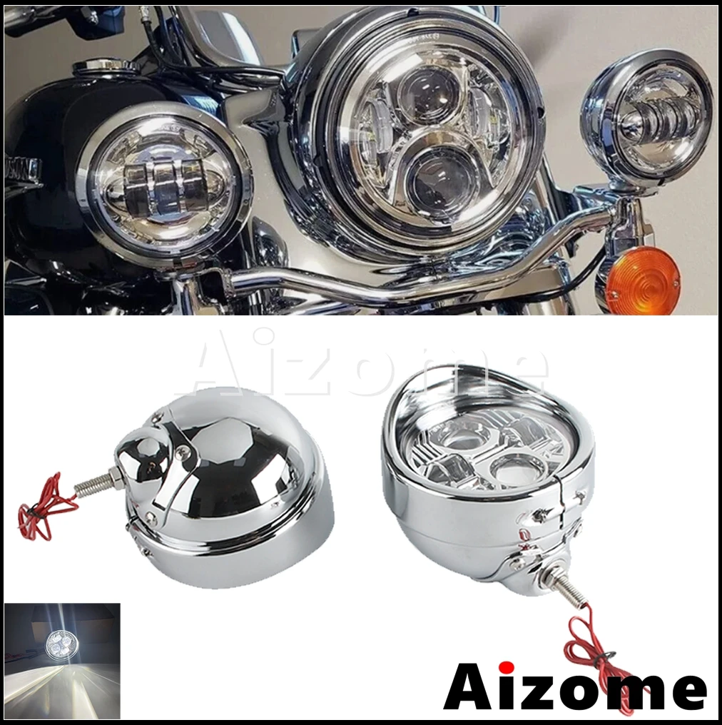 

12V Front LED Fog Lights M10 Motorcycle Retro Style Headlight Auxiliary Lights For Harley Touring Road King Street Electra Glide