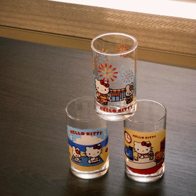

New Hot Selling Hello Kitty Personalized Creative Retro Glass Cup Cute Fashion Simple Juice Shochu Cup Set Tableware Matching