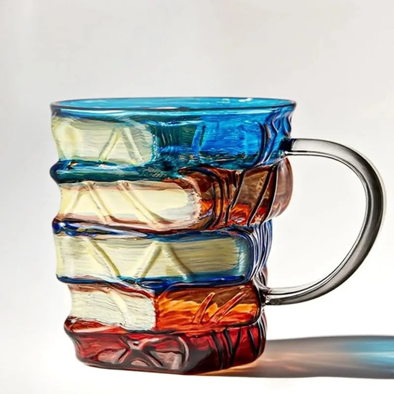 Creative Household Novelty Coffee Cup High Borosilicate Glass Cup Hand Drawn Stacked Book Mug for Readers Writers