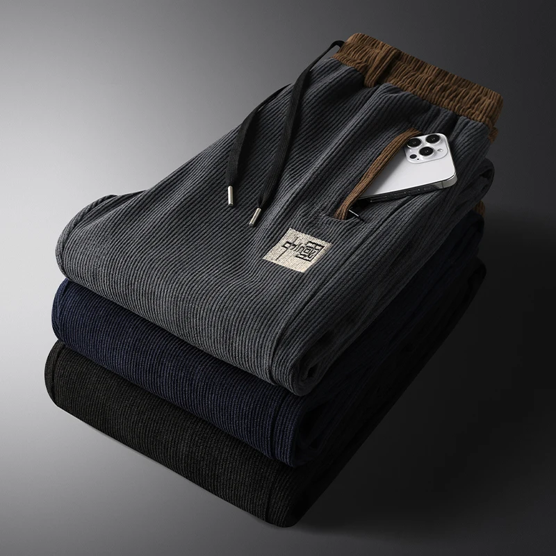 

New 2025 Men's Fce Lined Thiened Casual Pants Straight Leg Loose Fit Autumn Winter Trousers Comfortable Warm Polyester F...