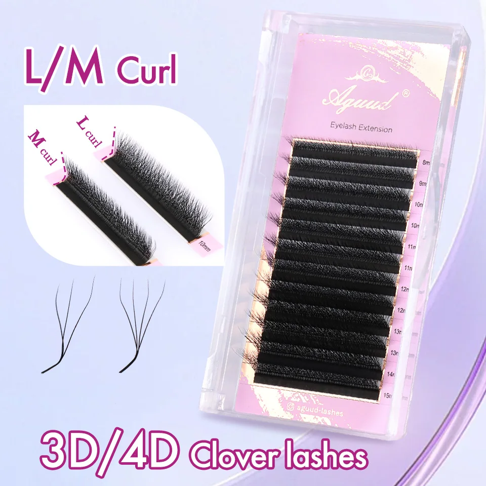 AGUUD W Lashes Extension L LU(M) Curl Mink 3D 4D W-รูปปริมาณพัดลม Bloom Lash อัตโนมัติดอกขนตา