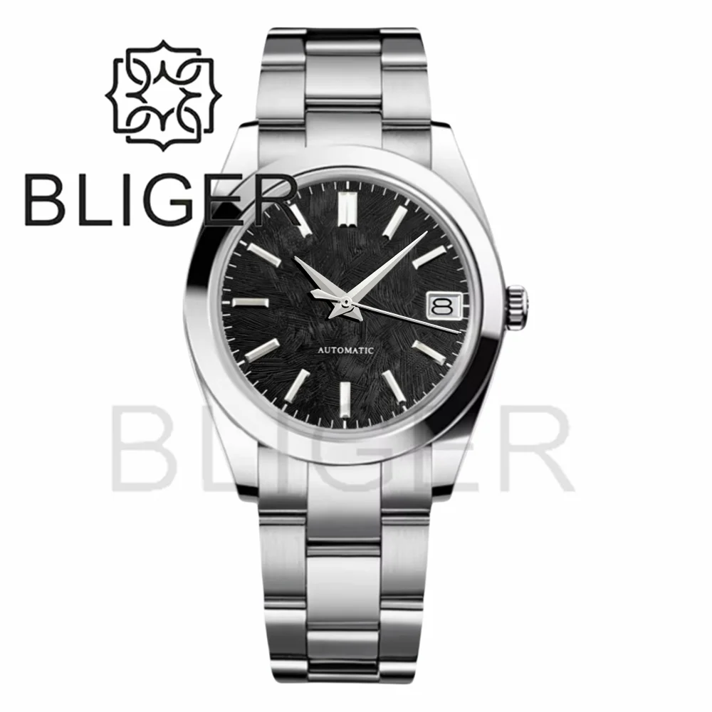 BLIGER 36mm39mm Custom logo Green Dial Watch Sakura Pink Ice Blue Texture Dial Sapphire Glass Waterproof NH35 Automatic Movement view 5