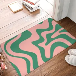 Swirl Pattern Bedroom Mat Liquid Swirl Contemporary Pink Green Doormat Flannel Carpet Entrance Door Rug Home Decor