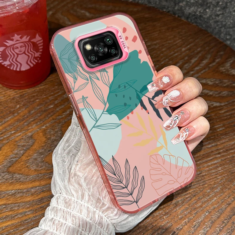 Fasion Luxury Laser Case for Xiaomi 11 LITE 12T 13T POCO C50 C51 F4 X3 X5 M3 NFC PRO 5G Shockproof Cover Coque Green Leaves