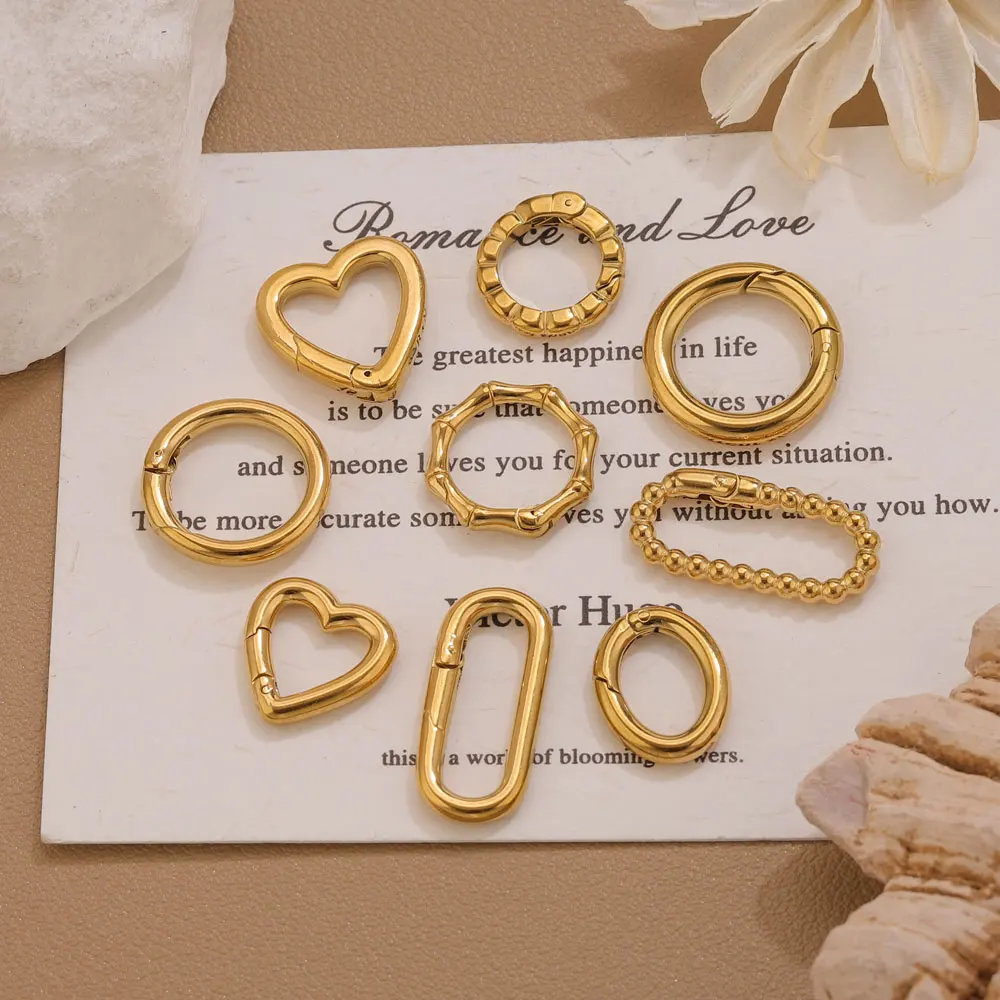 2pcs Stainless Steel Round Heart Spring Clasps Oval Buckle Connector Carabiner Keychain Bag Clips Hook Chain Buckles DIY Jewelry view 5