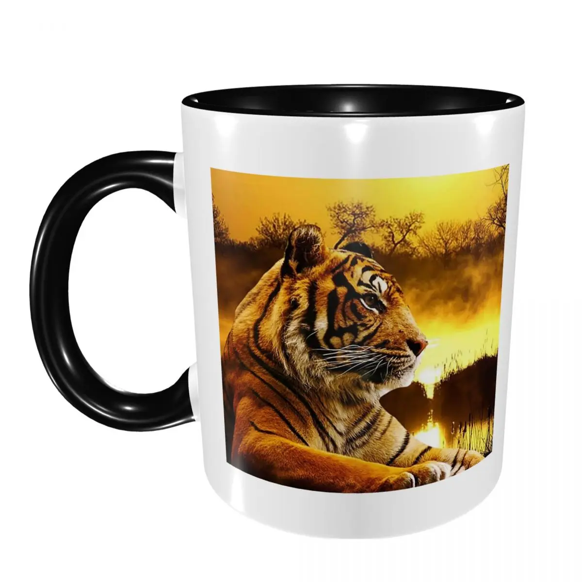 Tiger And Sunset Mug Funny Ceramic Coffee Cups Tea Mugs Milk Cup Drinkware Gifts for Friends