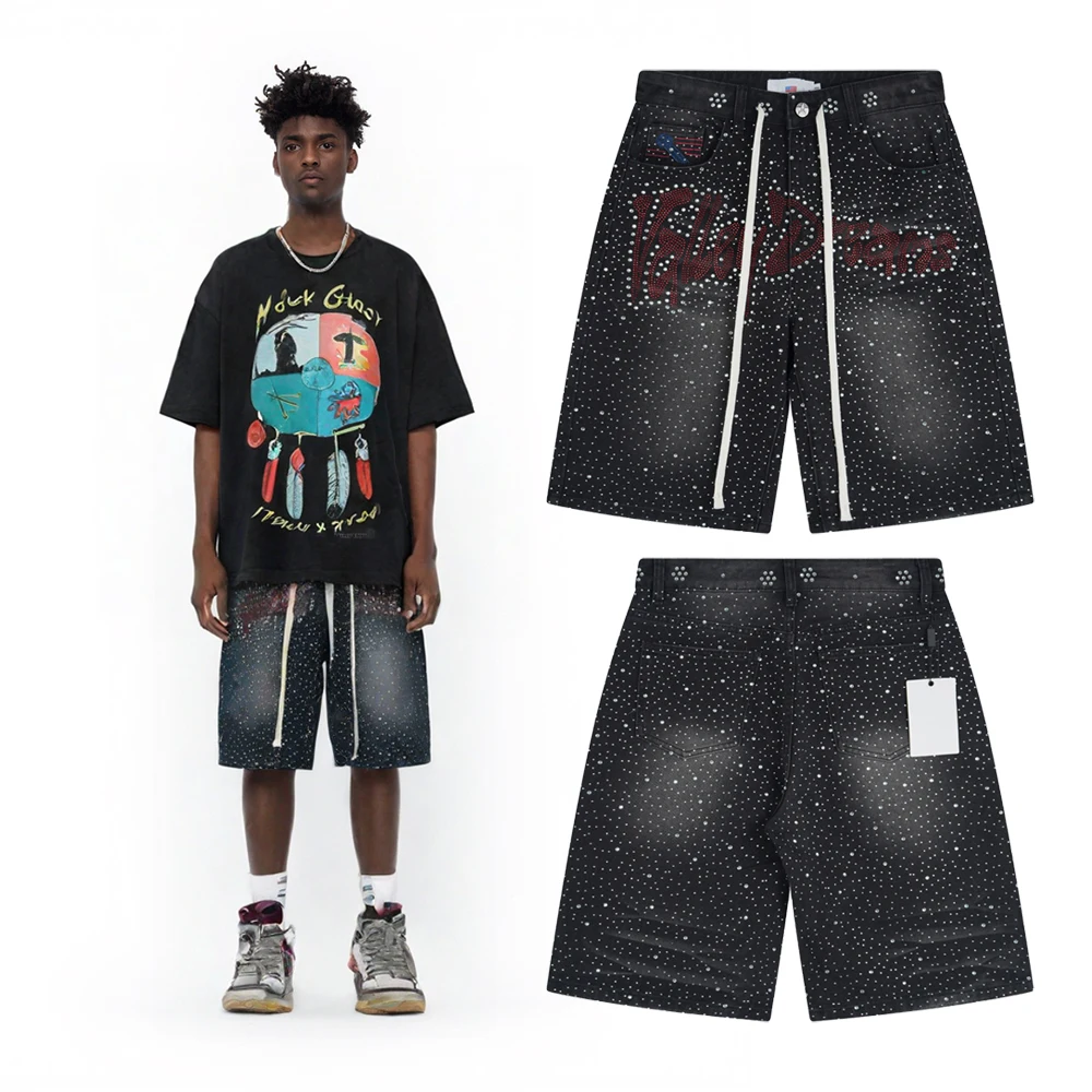 

Y2k Hip-hop Street Style Clothing Men's Shorts Jeans with Rhinestones Streetwear Casual Retro Vintage Denim Jeans Shorts for Men