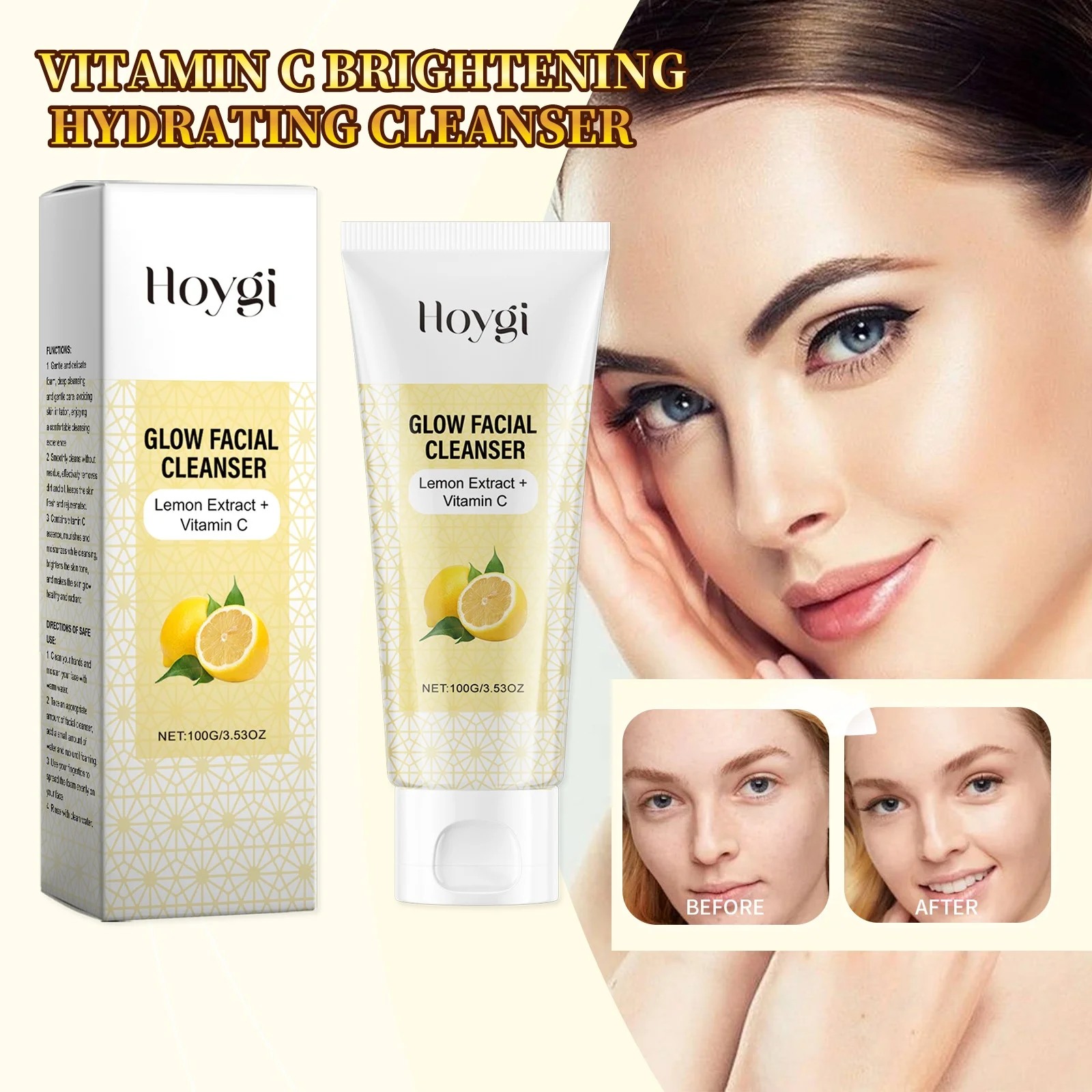 

Vitamin C Brightening Cleanser Hydrating Wash for Glowing Skin Gentle Foam Cleanser Refreshing Facial Cleanser with Antioxidants