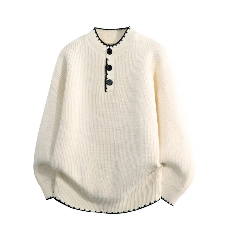 

Осенне-зимний модный свитер с круглым вырезом, мужской свободный вязаный свитер, утепленный однотонный пуловер, топ с длинными рукавами